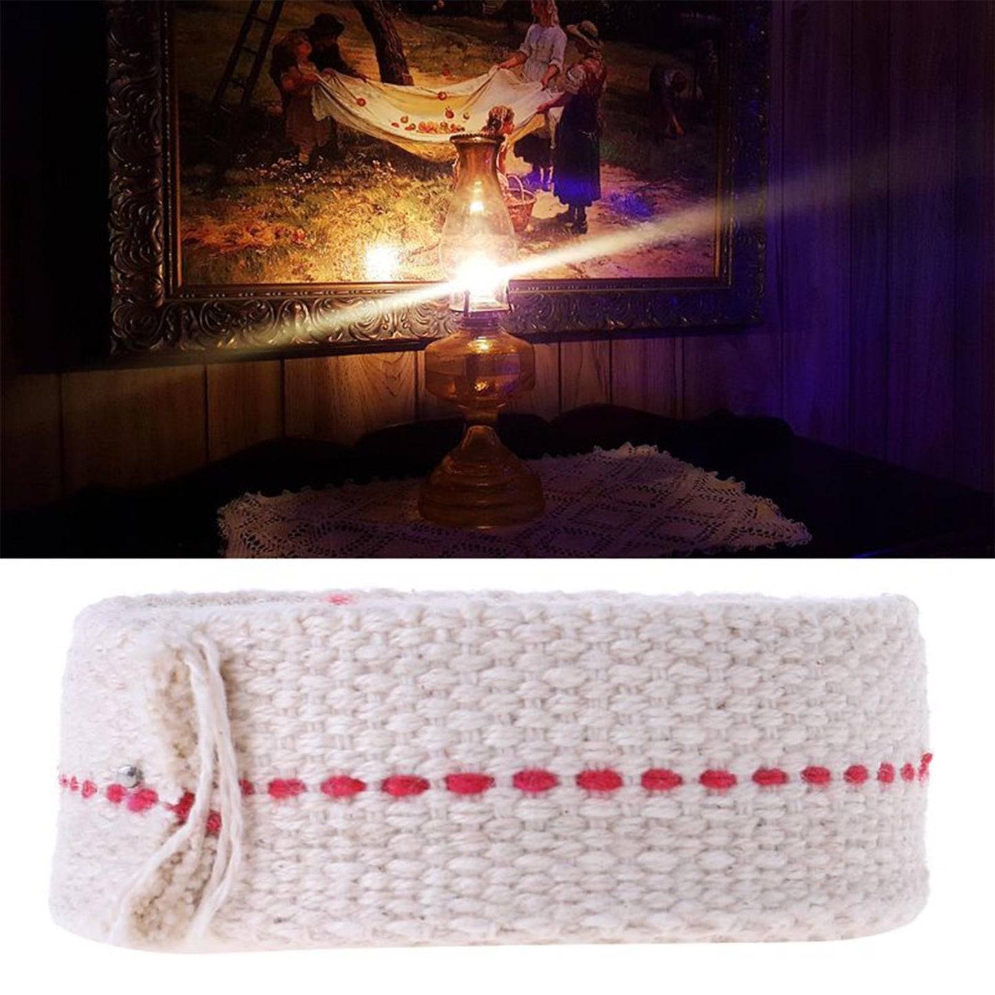 10M Oil Lantern Wick Flat Cotton Wick Oil Lamp Wick Burner with Stitch 0.9cm