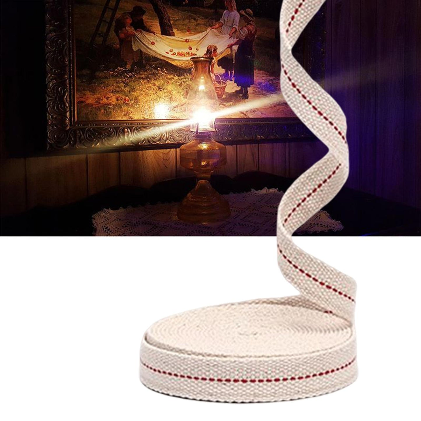 10M Oil Lantern Wick Flat Cotton Wick Oil Lamp Wick Burner with Stitch 1.1cm