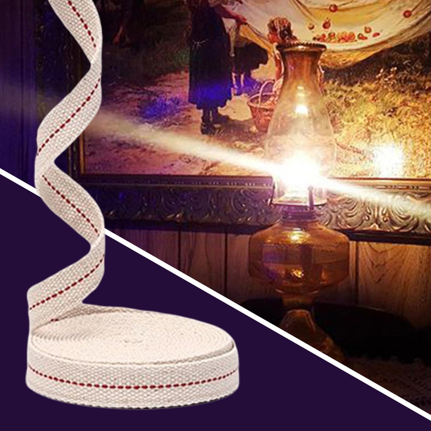 10M Oil Lantern Wick Flat Cotton Wick Oil Lamp Wick Burner with Stitch 1.1cm