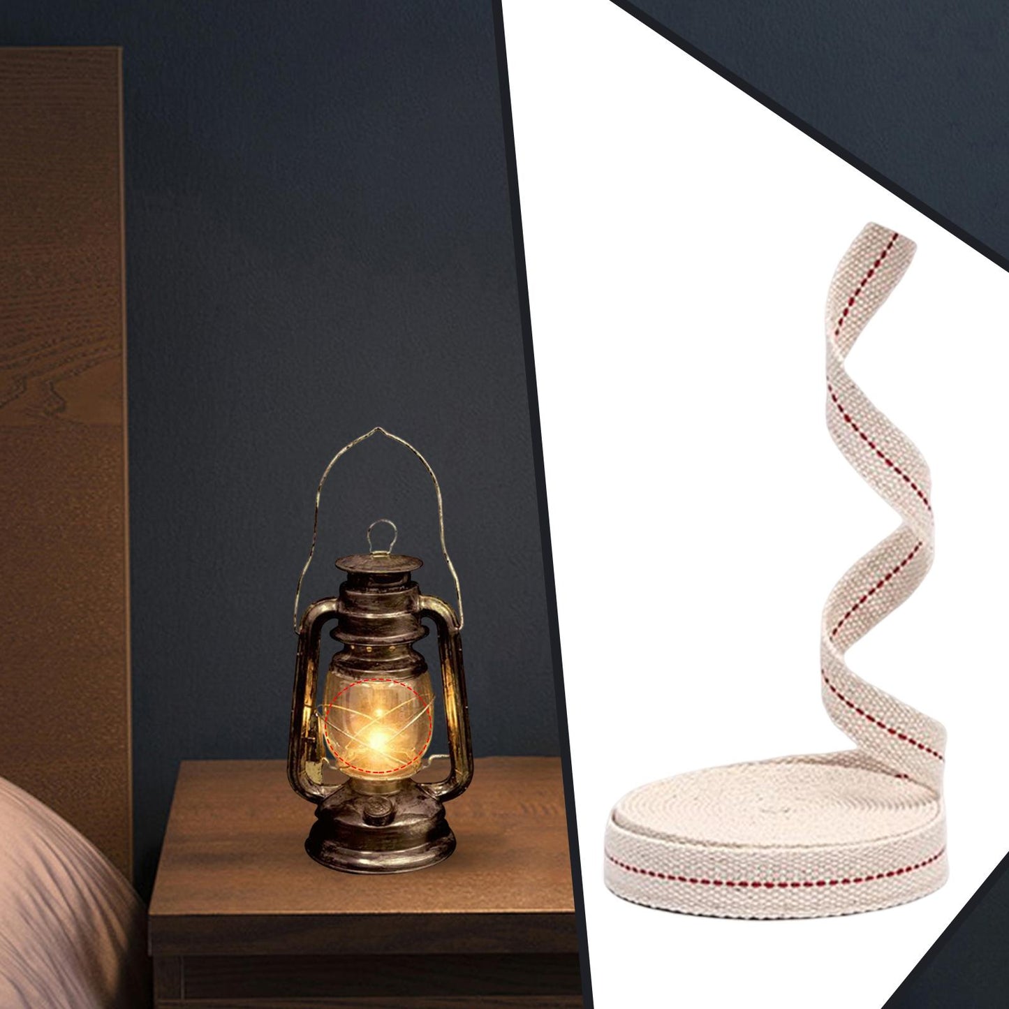 10M Oil Lantern Wick Flat Cotton Wick Oil Lamp Wick Burner with Stitch 1.1cm