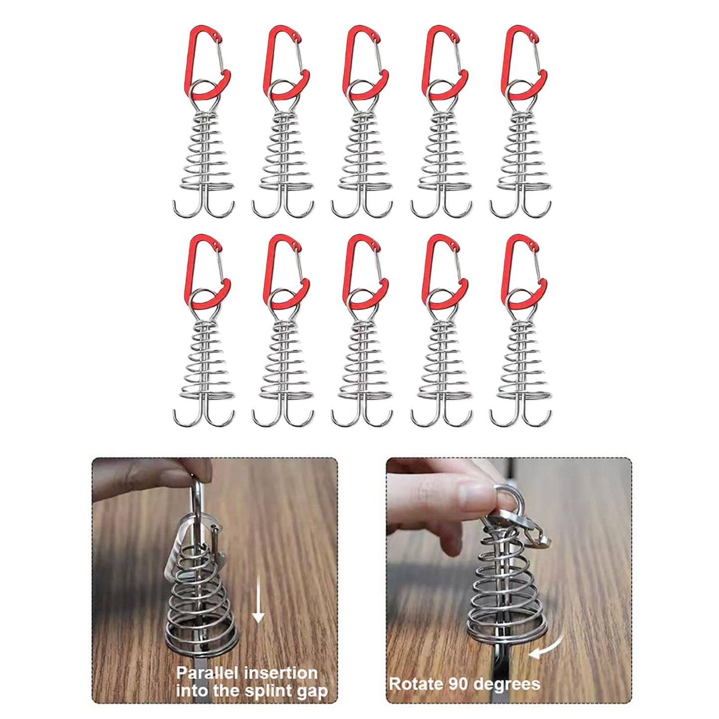 10Pcs Tent Stakes Deck Anchor Peg Spring Buckle Tent Accessories for Outdoor Red
