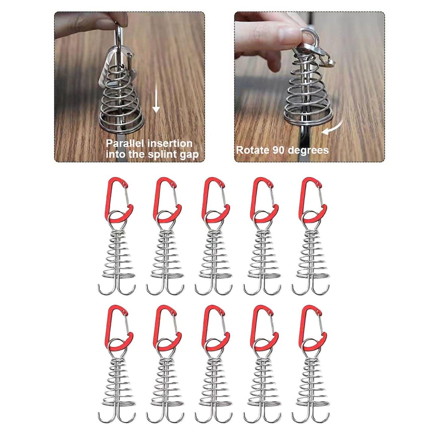 10Pcs Tent Stakes Deck Anchor Peg Spring Buckle Tent Accessories for Outdoor Red