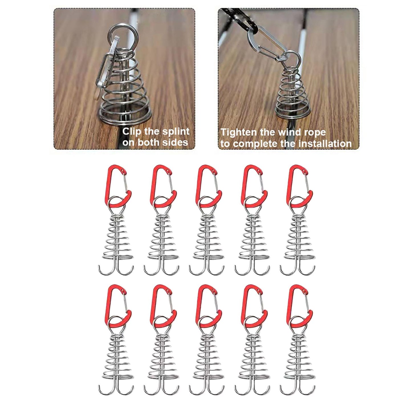 10Pcs Tent Stakes Deck Anchor Peg Spring Buckle Tent Accessories for Outdoor Red