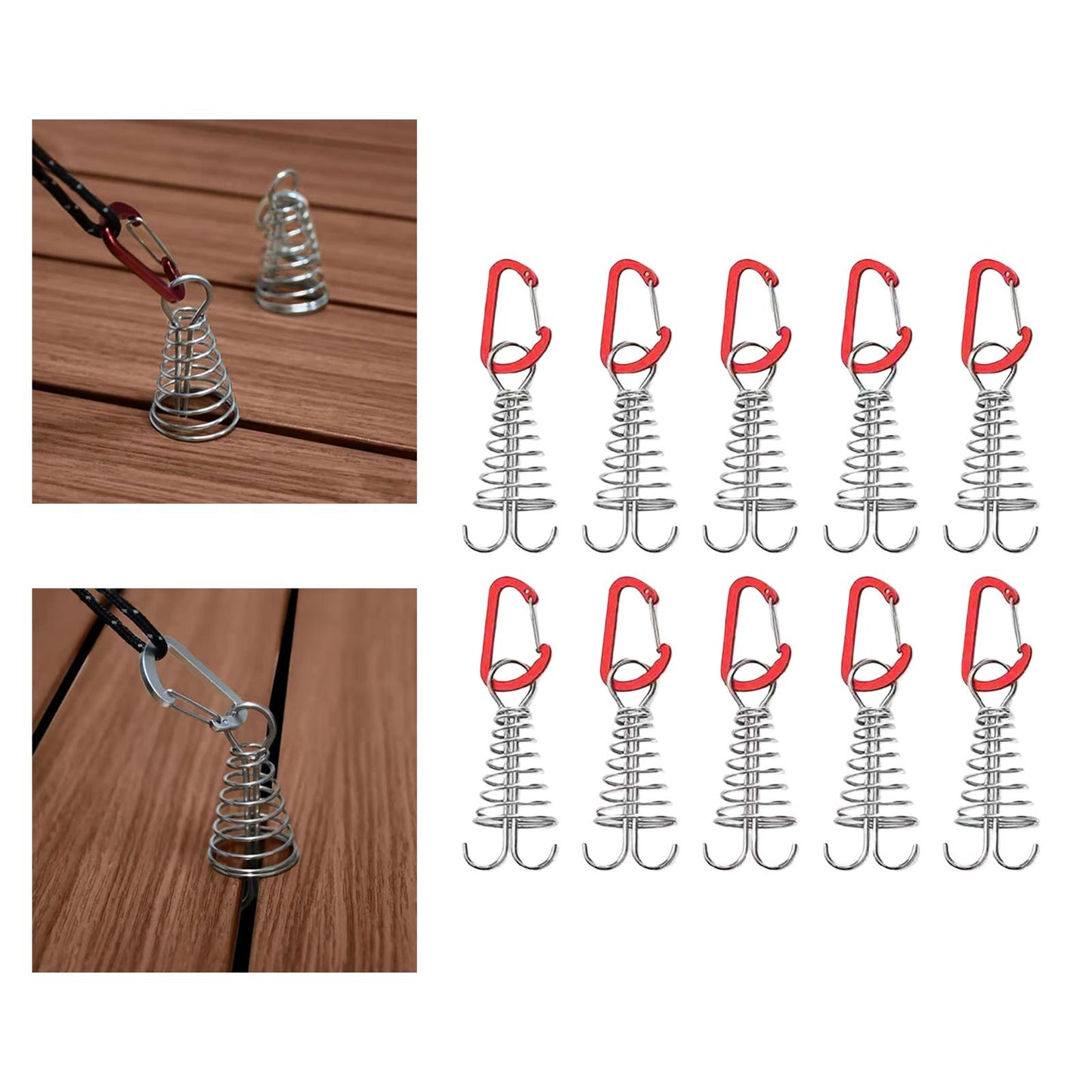 10Pcs Tent Stakes Deck Anchor Peg Spring Buckle Tent Accessories for Outdoor Red