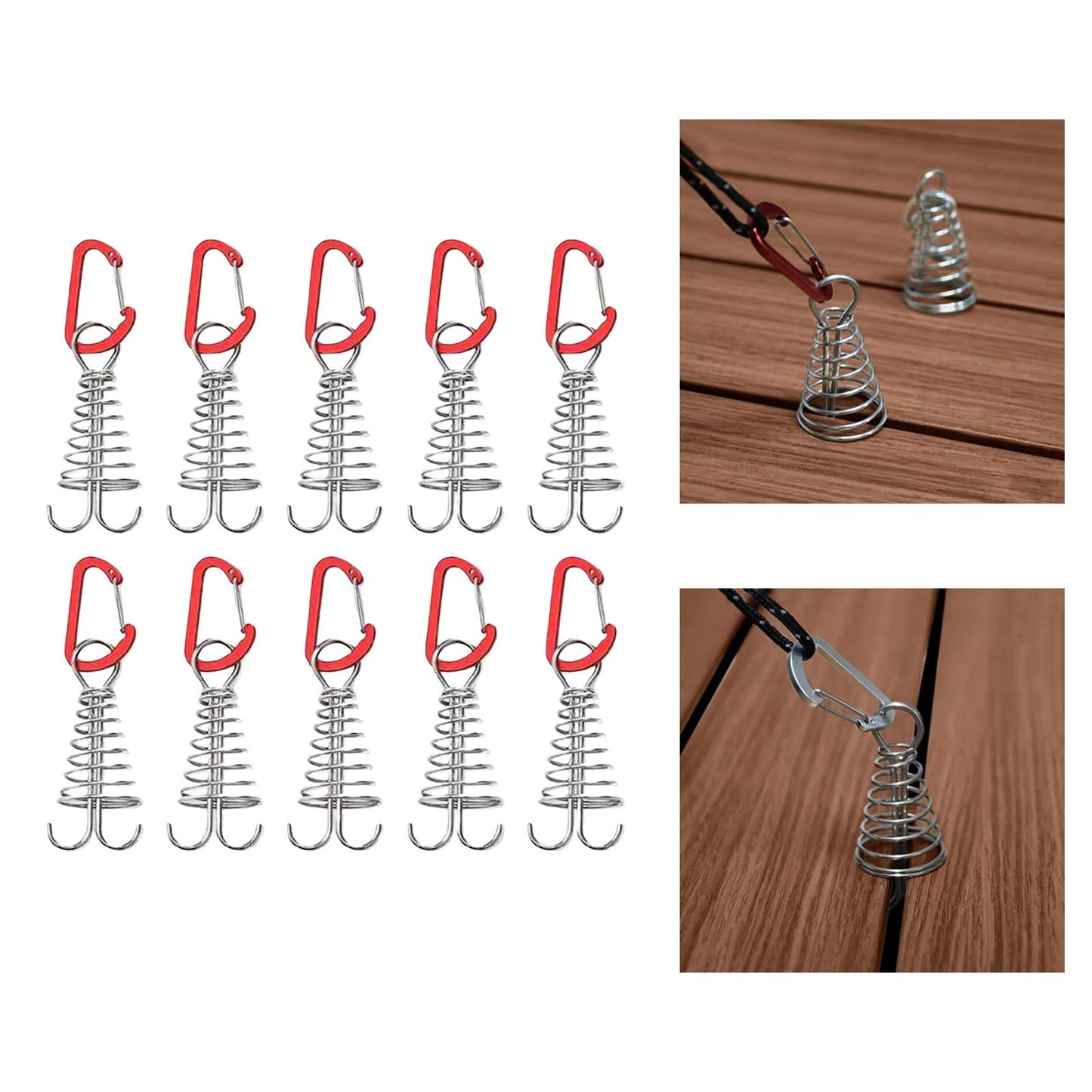 10Pcs Tent Stakes Deck Anchor Peg Spring Buckle Tent Accessories for Outdoor Red