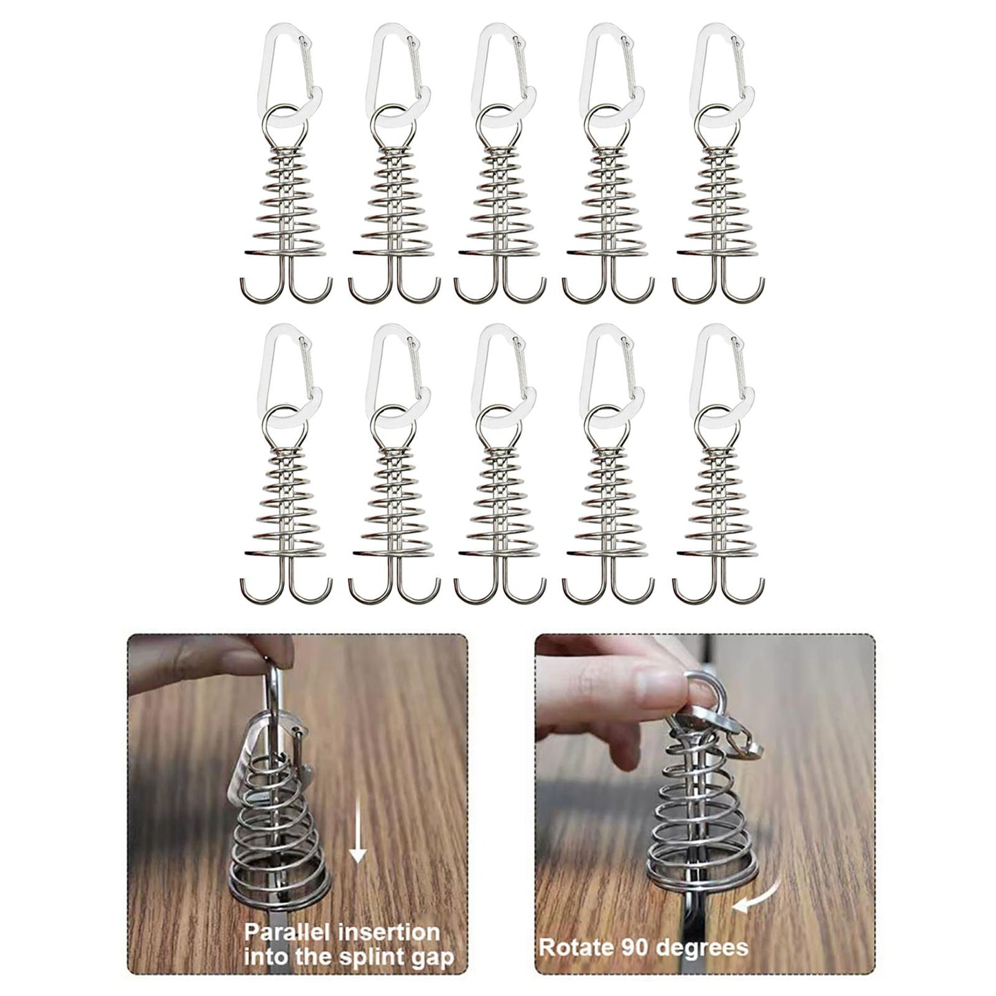 10Pcs Tent Stakes Deck Anchor Peg Spring Buckle Tent Accessories for Outdoor Silver