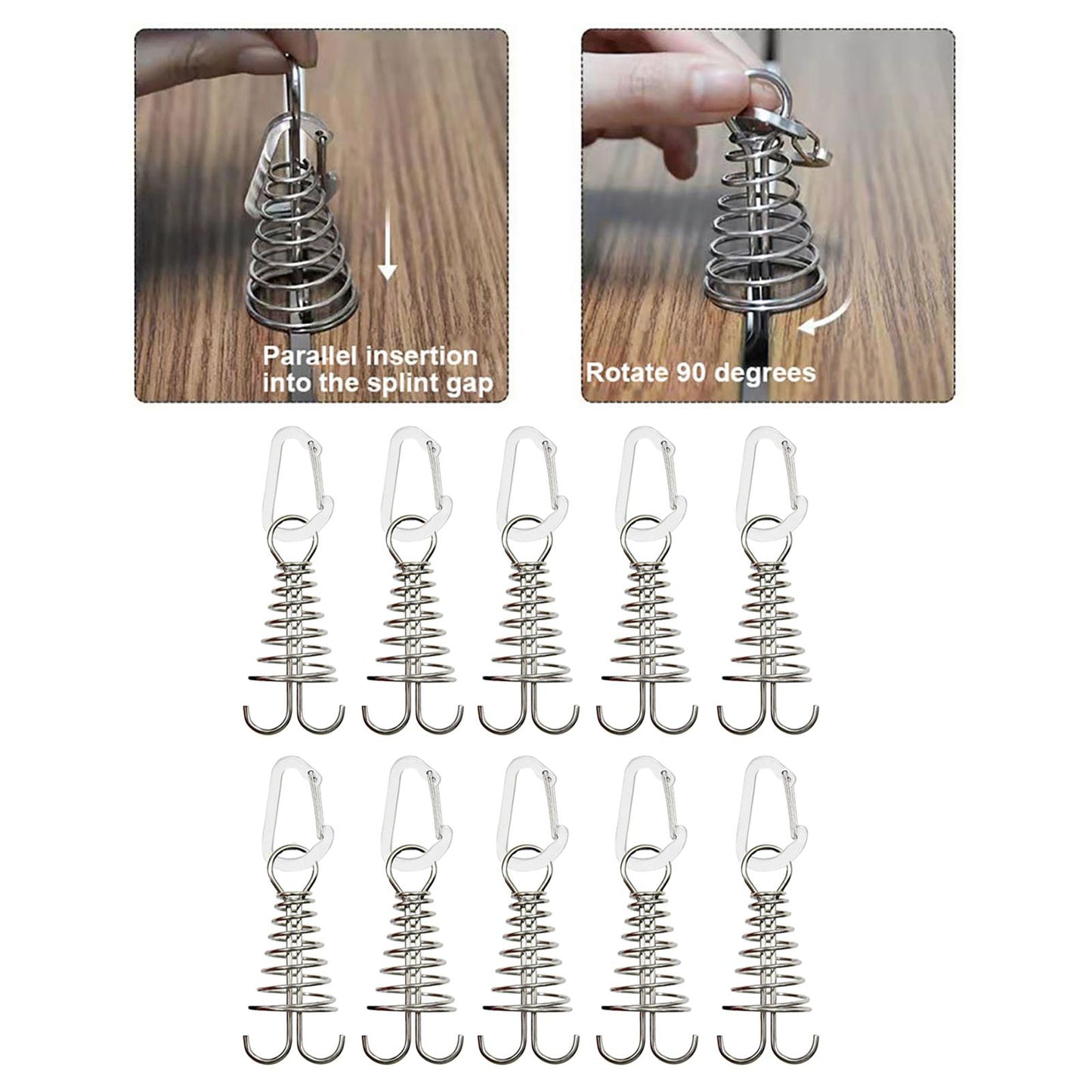 10Pcs Tent Stakes Deck Anchor Peg Spring Buckle Tent Accessories for Outdoor Silver
