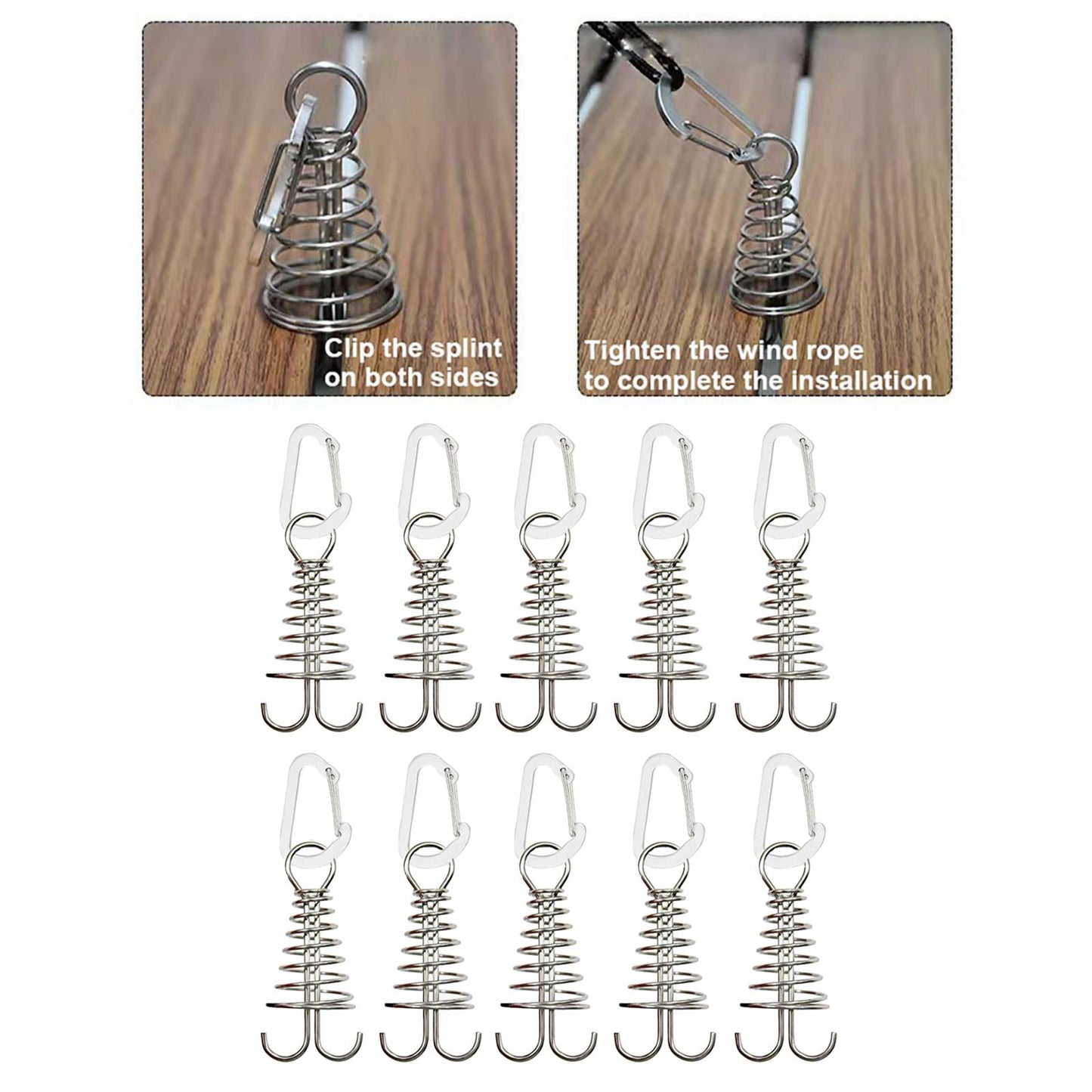 10Pcs Tent Stakes Deck Anchor Peg Spring Buckle Tent Accessories for Outdoor Silver