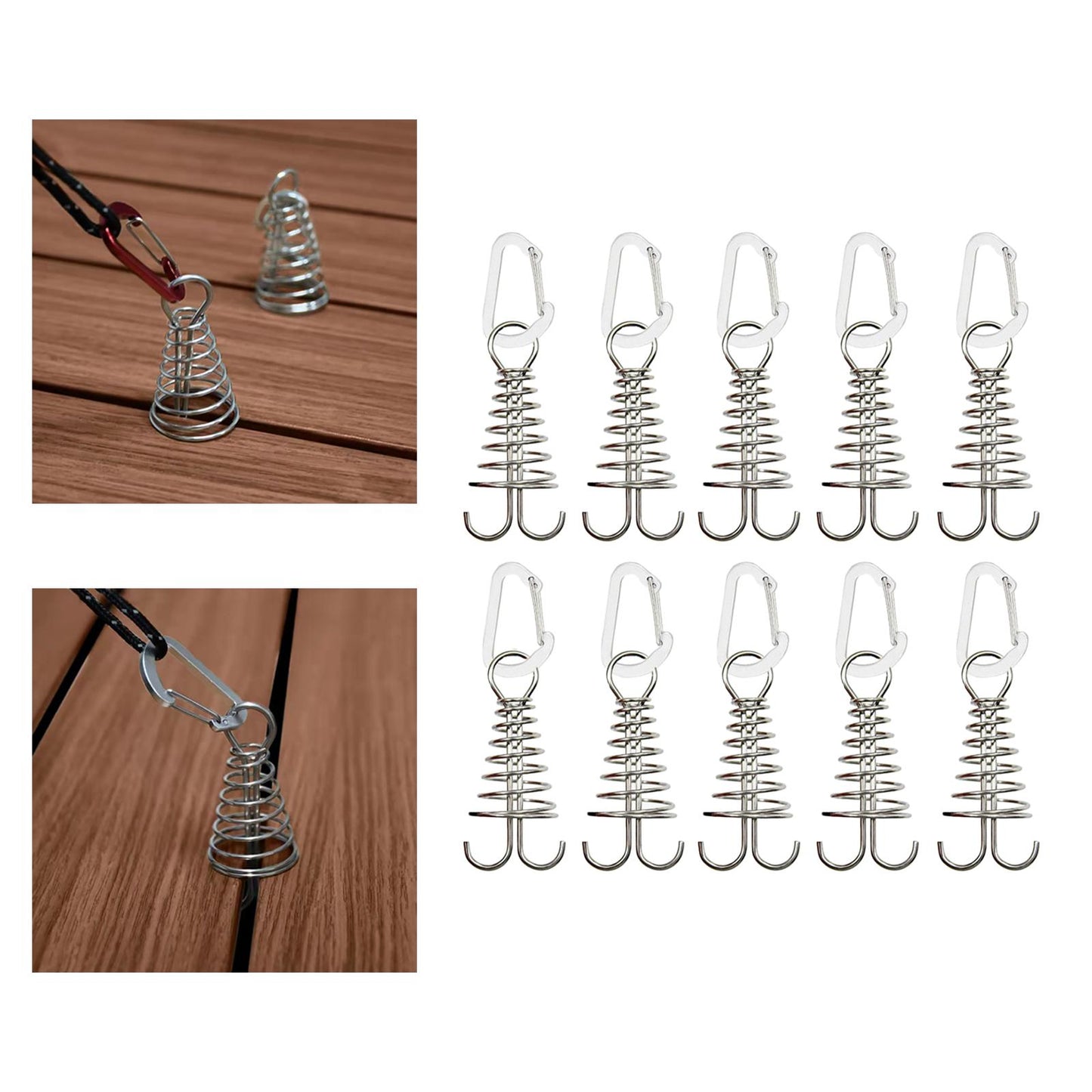 10Pcs Tent Stakes Deck Anchor Peg Spring Buckle Tent Accessories for Outdoor Silver