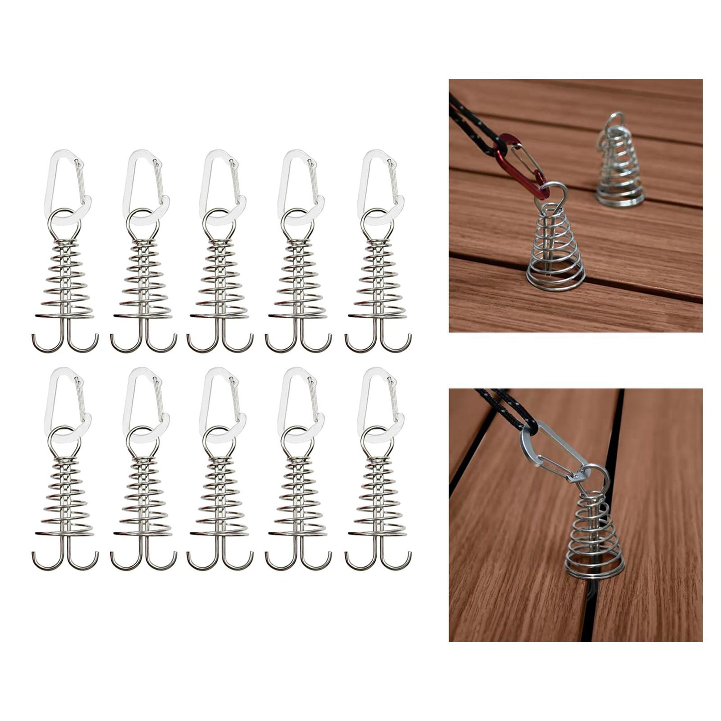 10Pcs Tent Stakes Deck Anchor Peg Spring Buckle Tent Accessories for Outdoor Silver