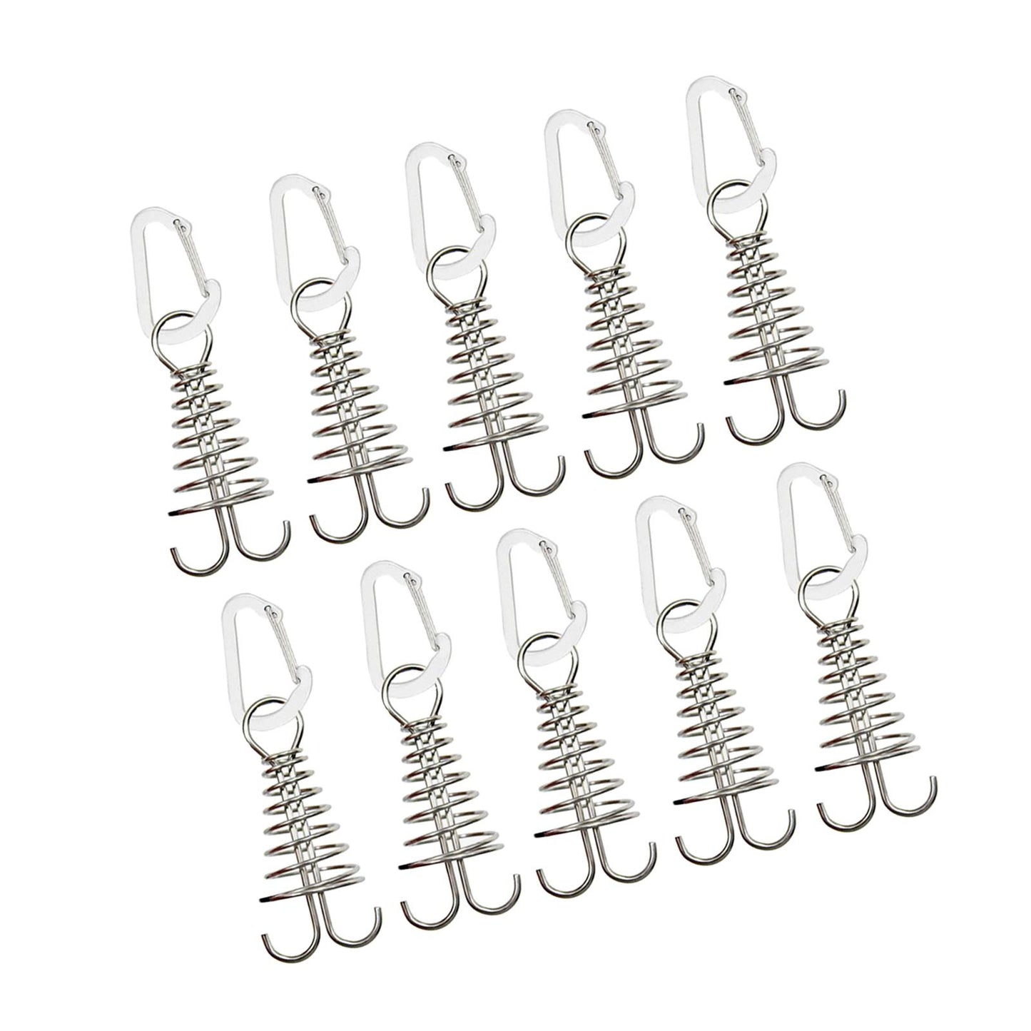 10Pcs Tent Stakes Deck Anchor Peg Spring Buckle Tent Accessories for Outdoor Silver