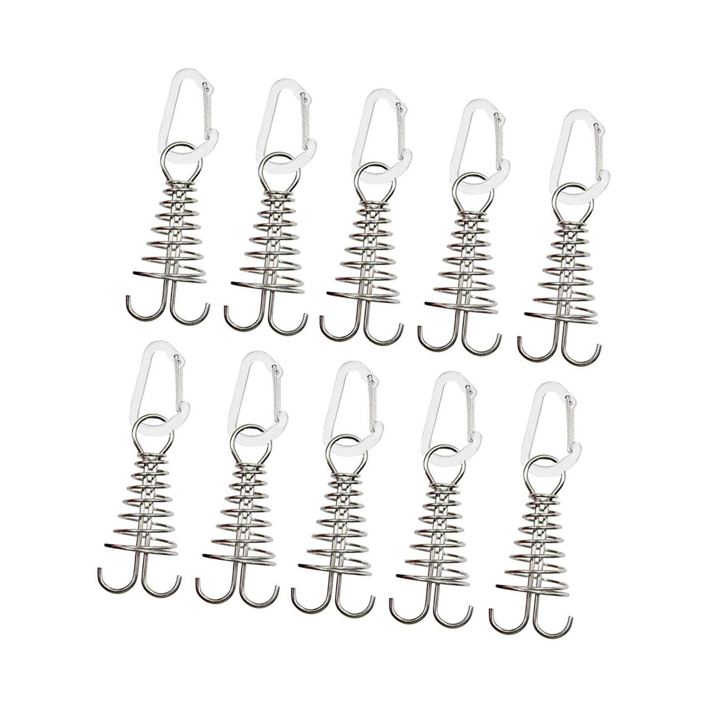 10Pcs Tent Stakes Deck Anchor Peg Spring Buckle Tent Accessories for Outdoor Silver