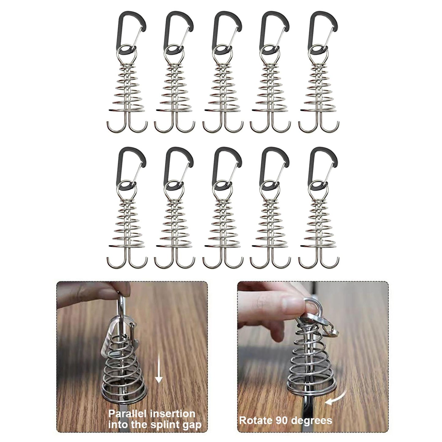 10Pcs Tent Stakes Deck Anchor Peg Spring Buckle Tent Accessories for Outdoor Black