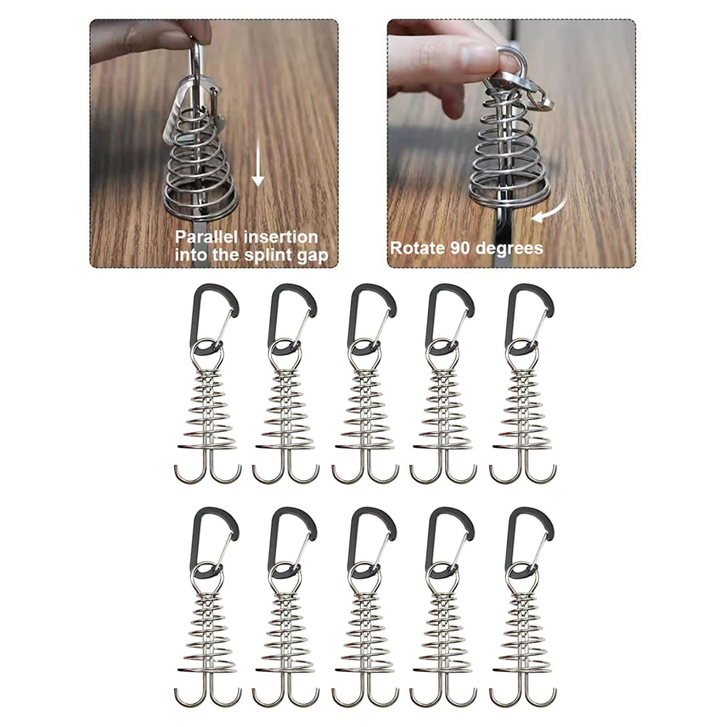 10Pcs Tent Stakes Deck Anchor Peg Spring Buckle Tent Accessories for Outdoor Black