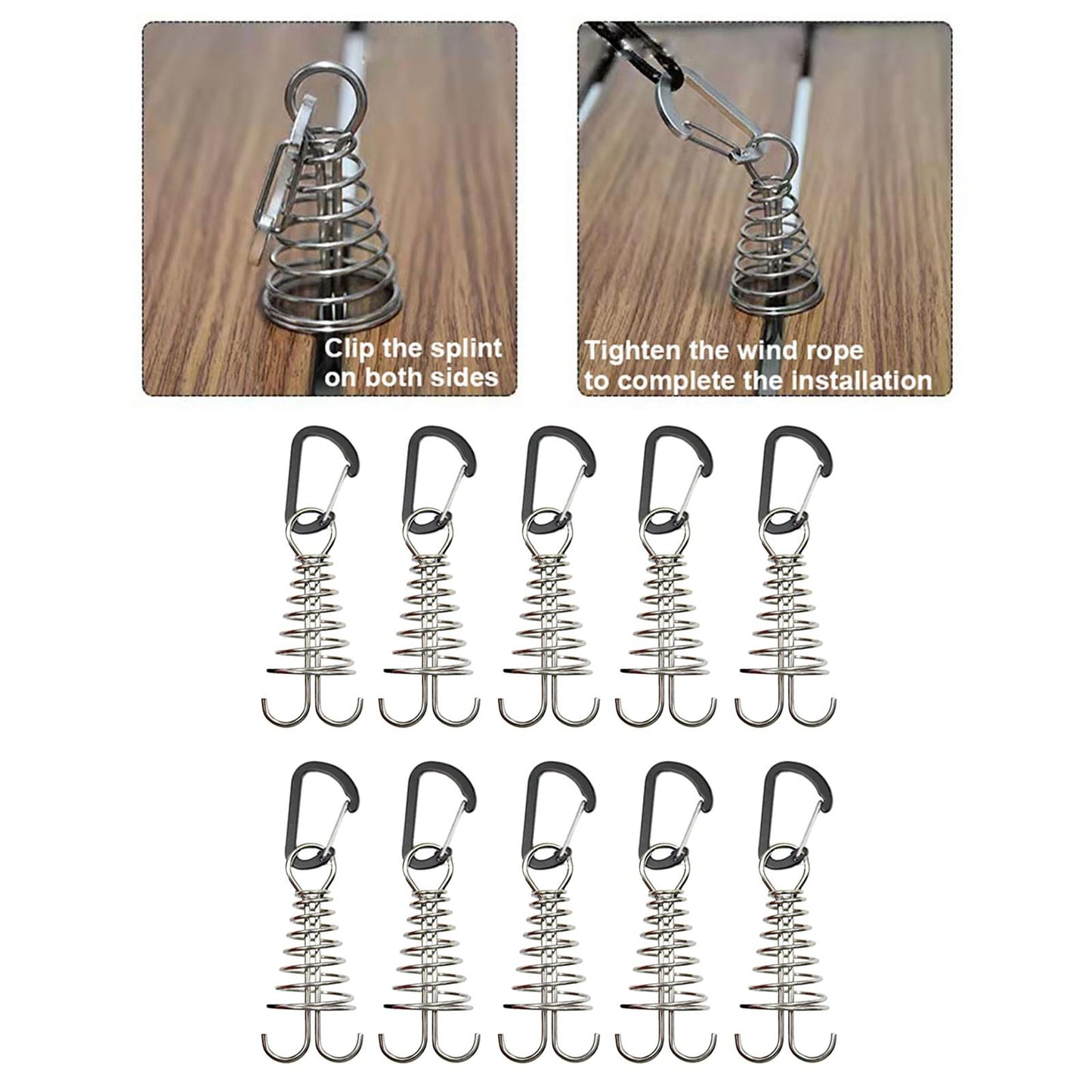 10Pcs Tent Stakes Deck Anchor Peg Spring Buckle Tent Accessories for Outdoor Black