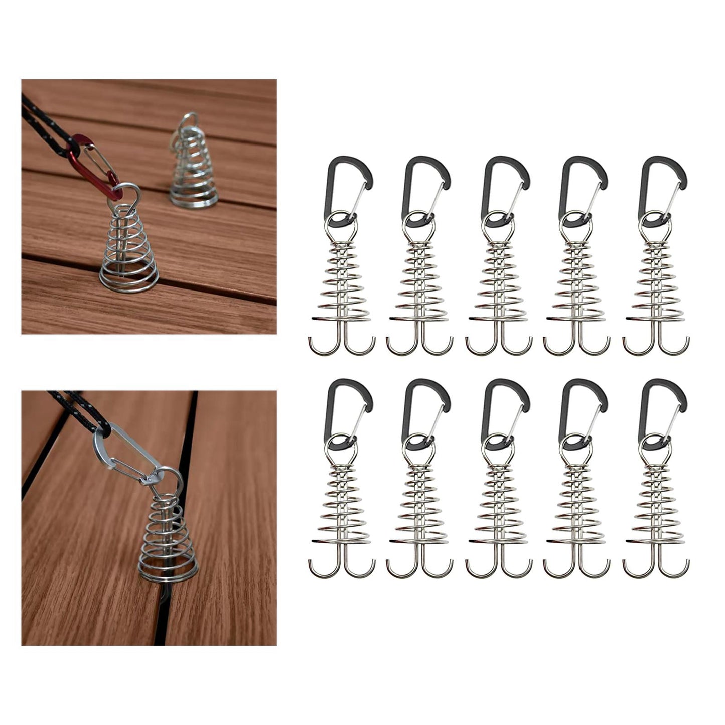 10Pcs Tent Stakes Deck Anchor Peg Spring Buckle Tent Accessories for Outdoor Black