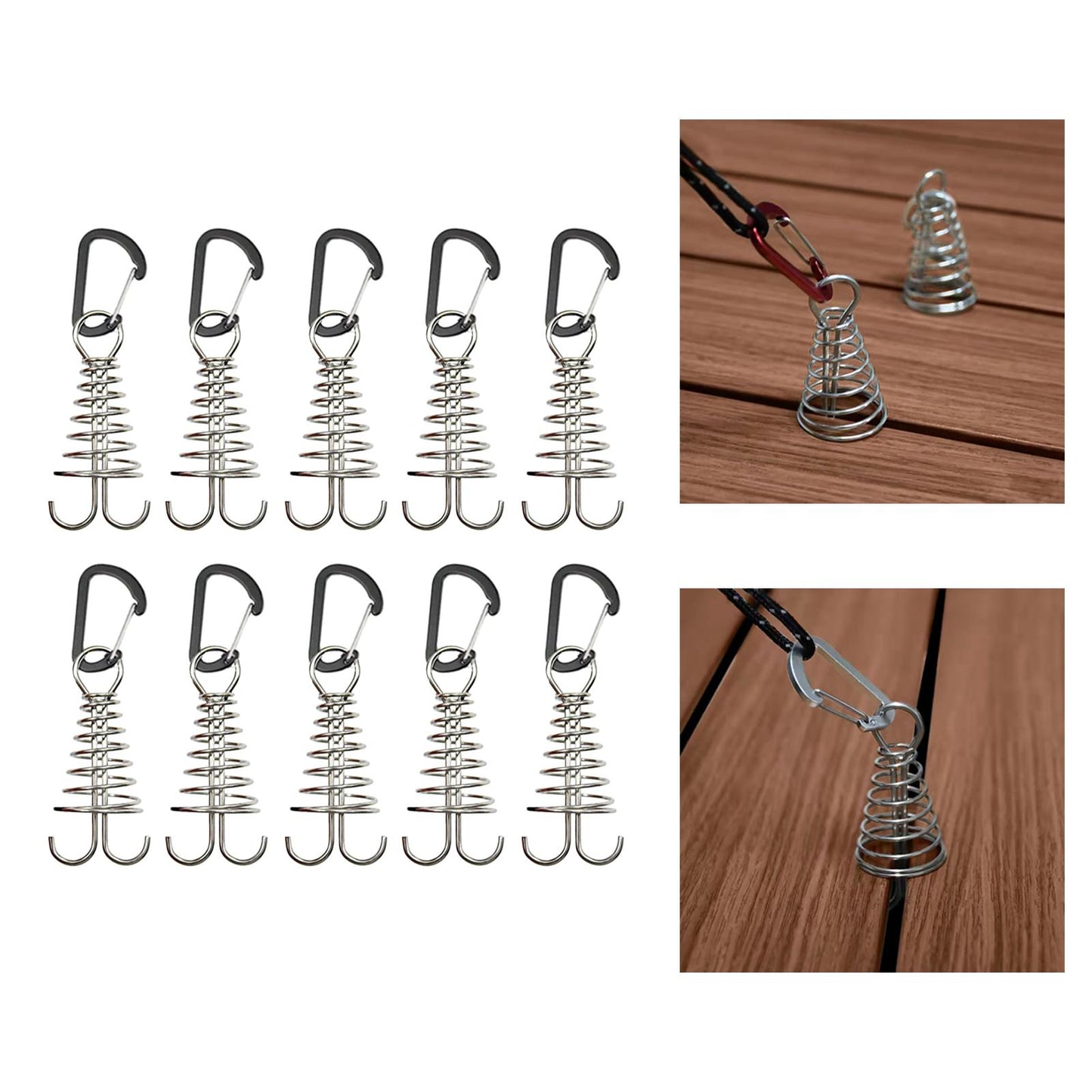 10Pcs Tent Stakes Deck Anchor Peg Spring Buckle Tent Accessories for Outdoor Black