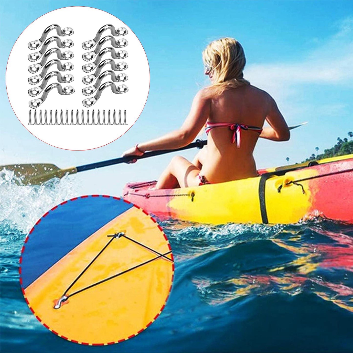 12Pcs Metal Boat pad Eye Deck Kayak Tie Down Canoe Rigging Marine Straps