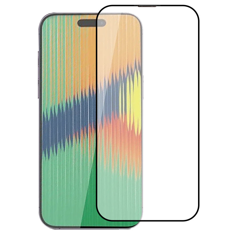 Uniqkart for iPhone 15 Pro Max High Aluminium-silicon Glass Screen Protector Silk Printing Full Cover Film with Dust-proof Net