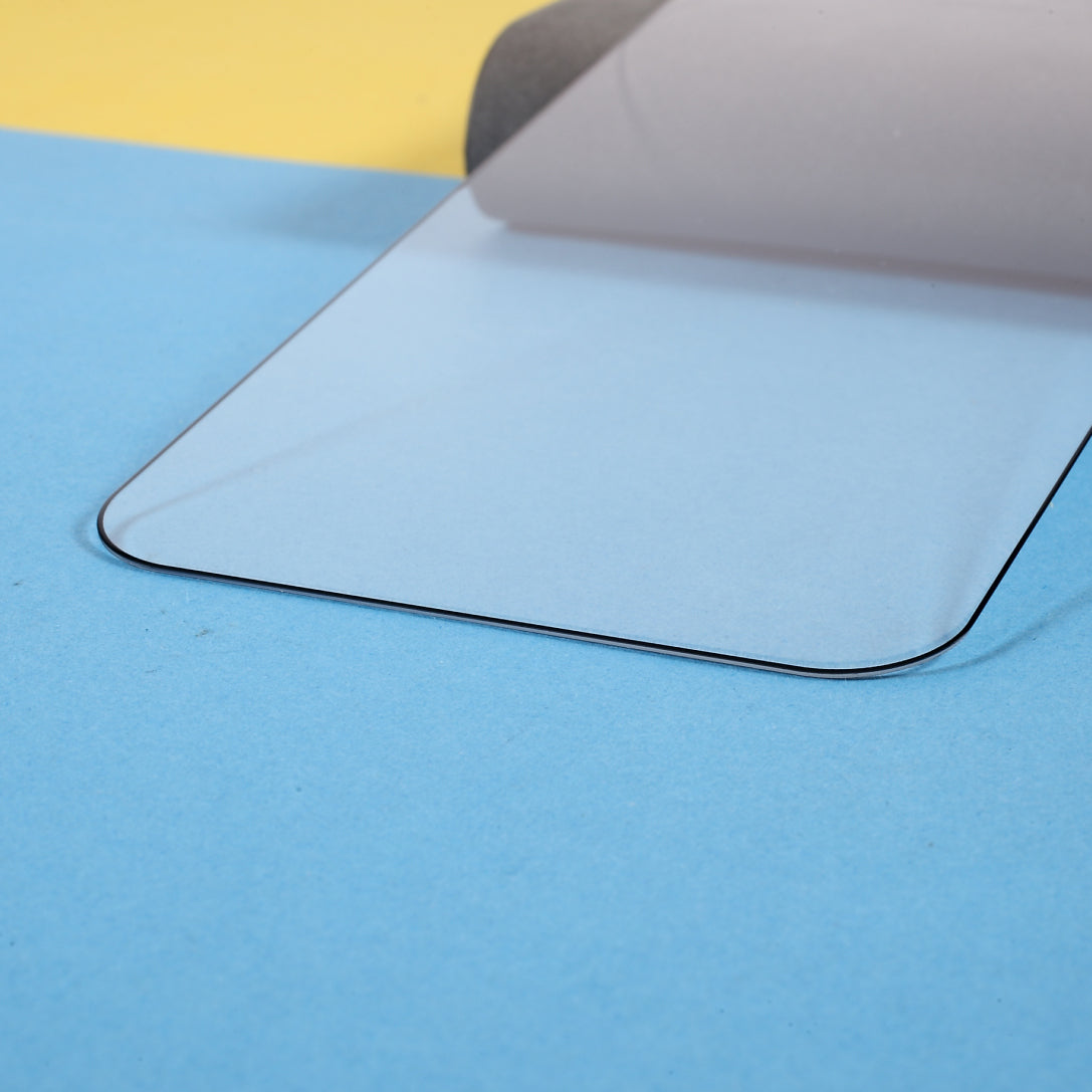 Uniqkart for iPhone 15 Pro Max High Aluminium-silicon Glass Screen Protector Silk Printing Full Cover Film with Dust-proof Net