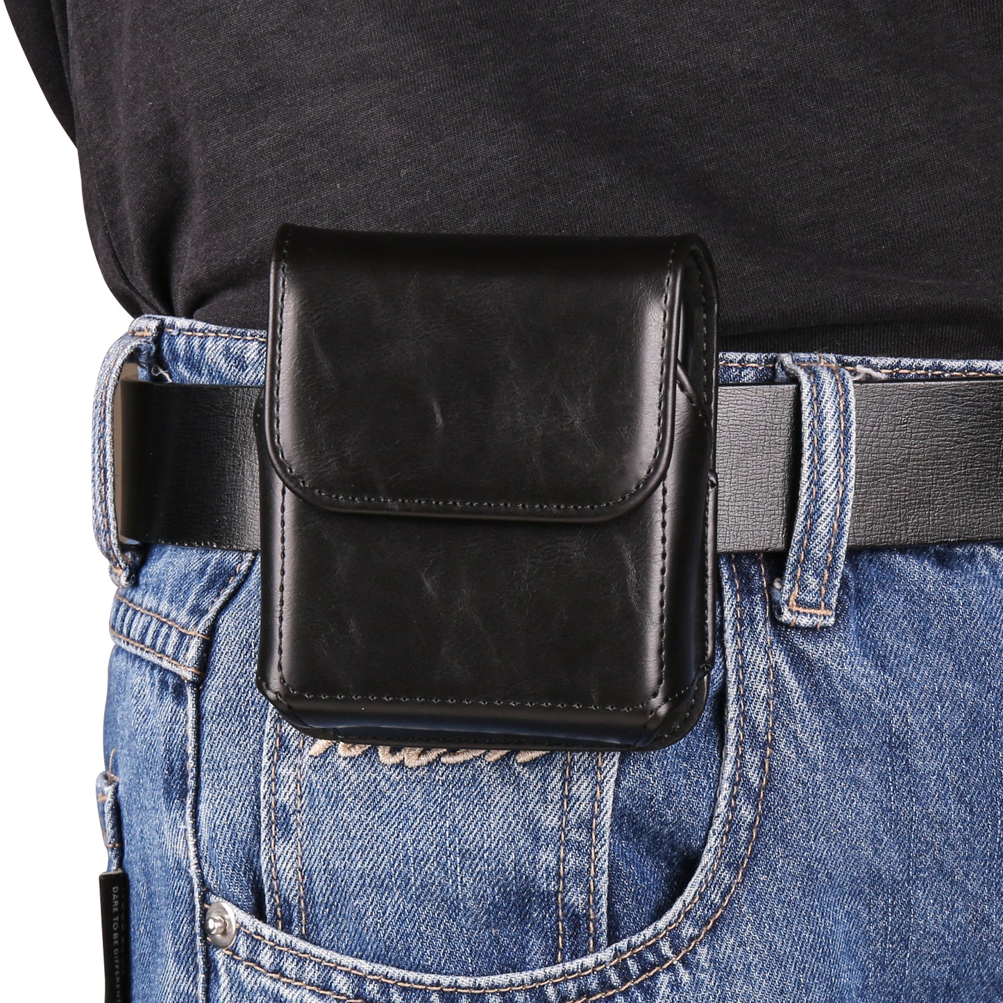 Uniqkart for Samsung Galaxy Z Flip3 5G / Z Flip4 5G / Z Flip5 5G Crazy Horse PU Leather Phone Belt Bag Wasit Phone Holster Pouch - Black