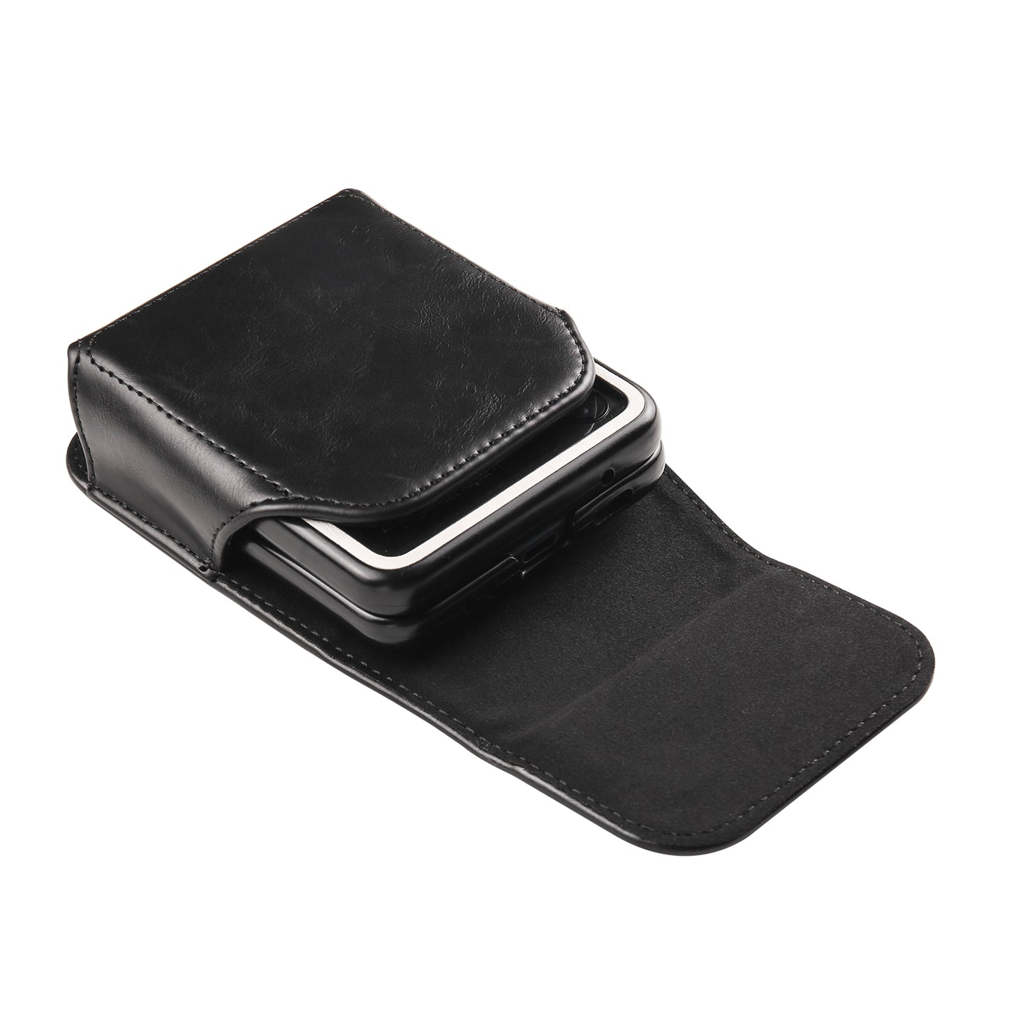Uniqkart for Samsung Galaxy Z Flip3 5G / Z Flip4 5G / Z Flip5 5G Crazy Horse PU Leather Phone Belt Bag Wasit Phone Holster Pouch - Black