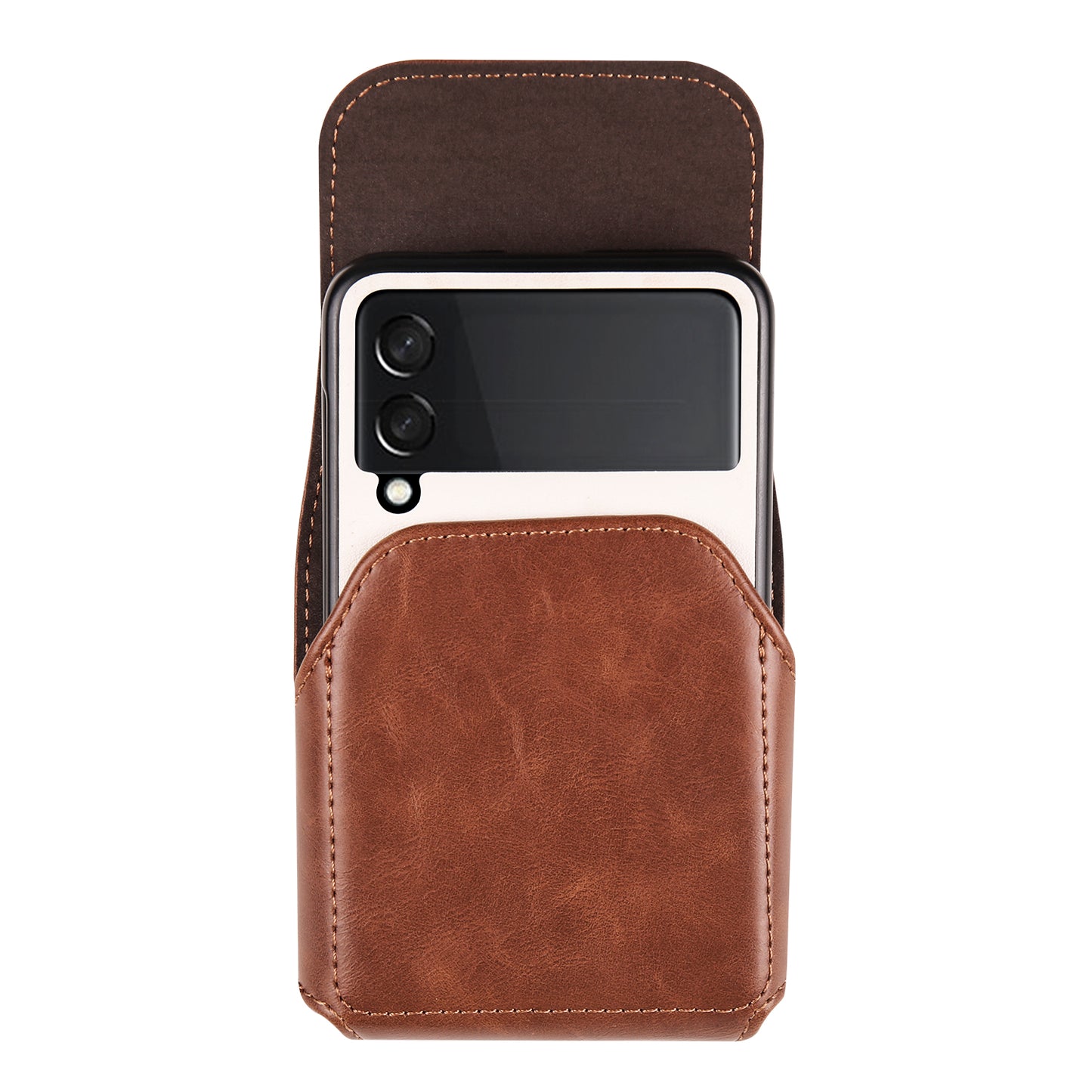 Uniqkart for Samsung Galaxy Z Flip3 5G / Z Flip4 5G / Z Flip5 5G Crazy Horse PU Leather Phone Belt Bag Wasit Phone Holster Pouch - Light Brown