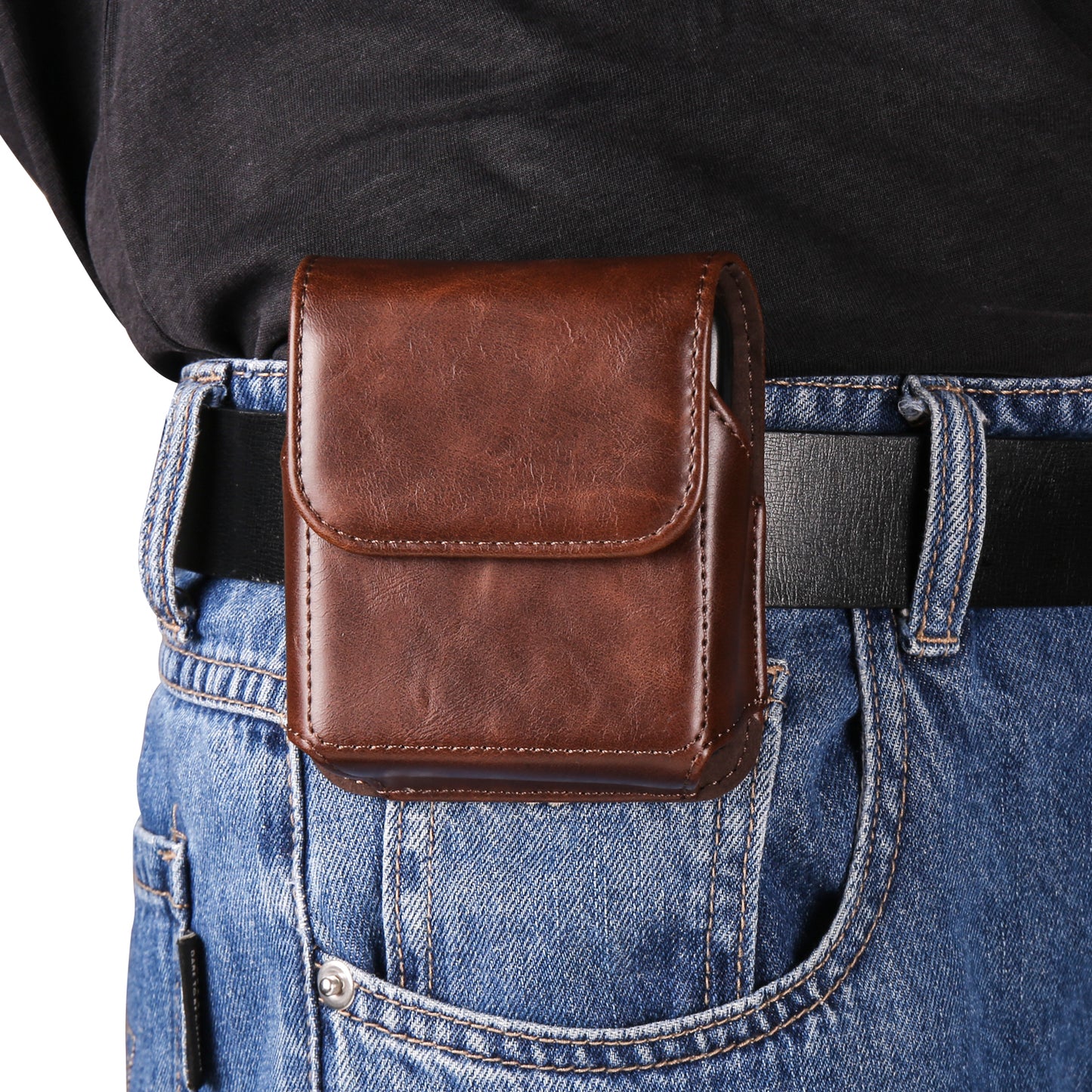 Uniqkart for Samsung Galaxy Z Flip3 5G / Z Flip4 5G / Z Flip5 5G Crazy Horse PU Leather Phone Belt Bag Wasit Phone Holster Pouch - Coffee