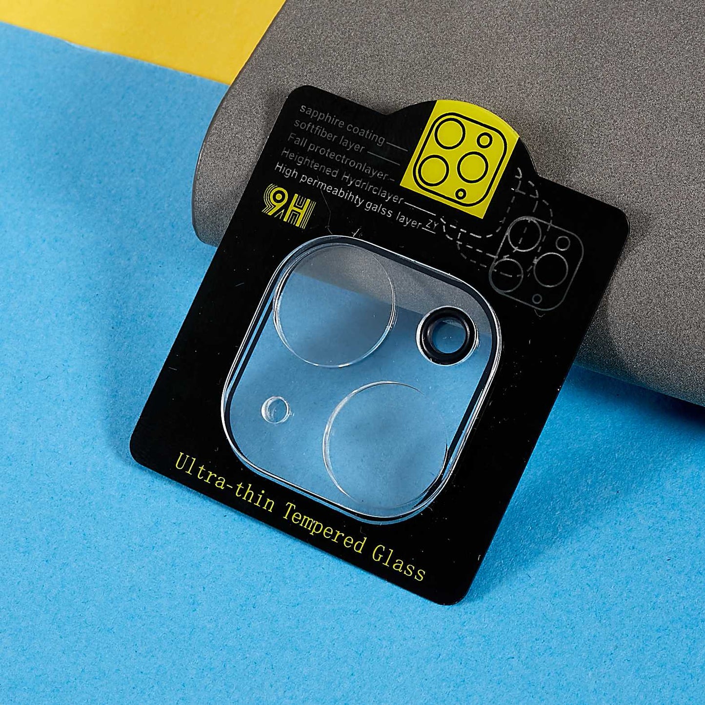 Uniqkart for iPhone 15 Plus Anti-scratch Tempered Glass Lens Film Silk Printing Camera Lens Protector with Bottom Plate