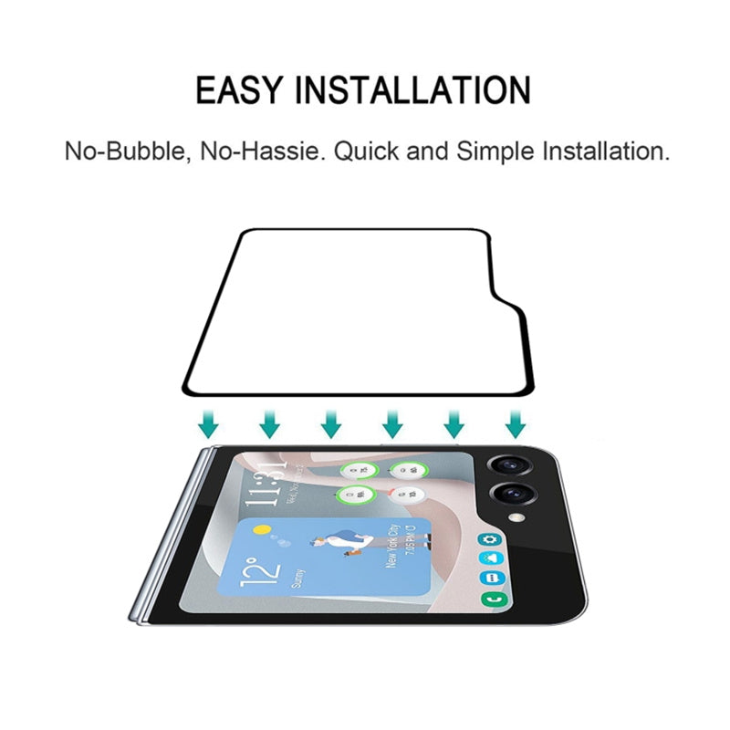 Uniqkart for Samsung Galaxy Z Flip5 5G Tempered Glass Full Screen Protector Silk Printing Full Glue Rear Small Screen Film