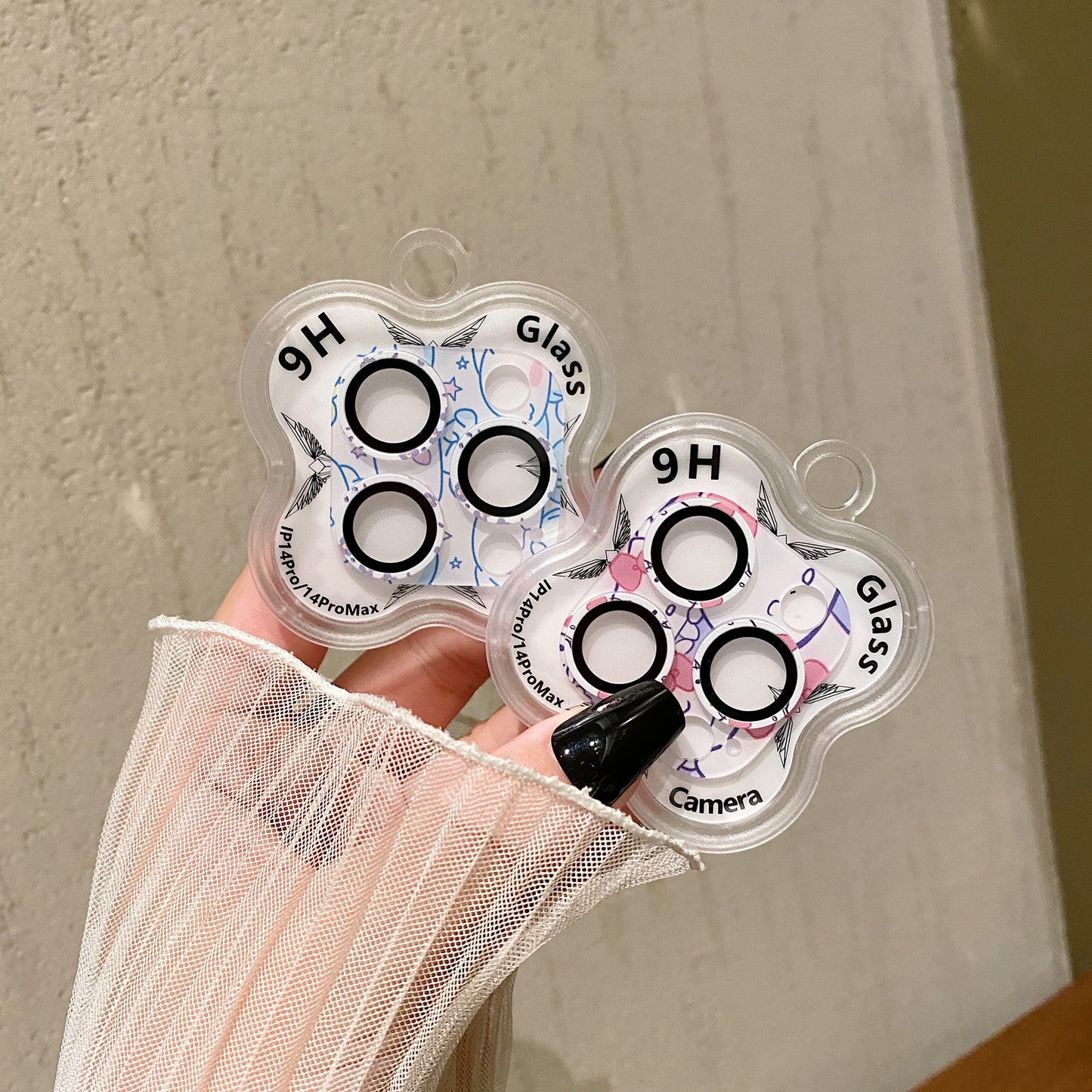 Uniqkart For iPhone 14 Pro / 14 Pro Max Camera Lens Protector 9H Tempered Glass Pattern Lens Film - Style E