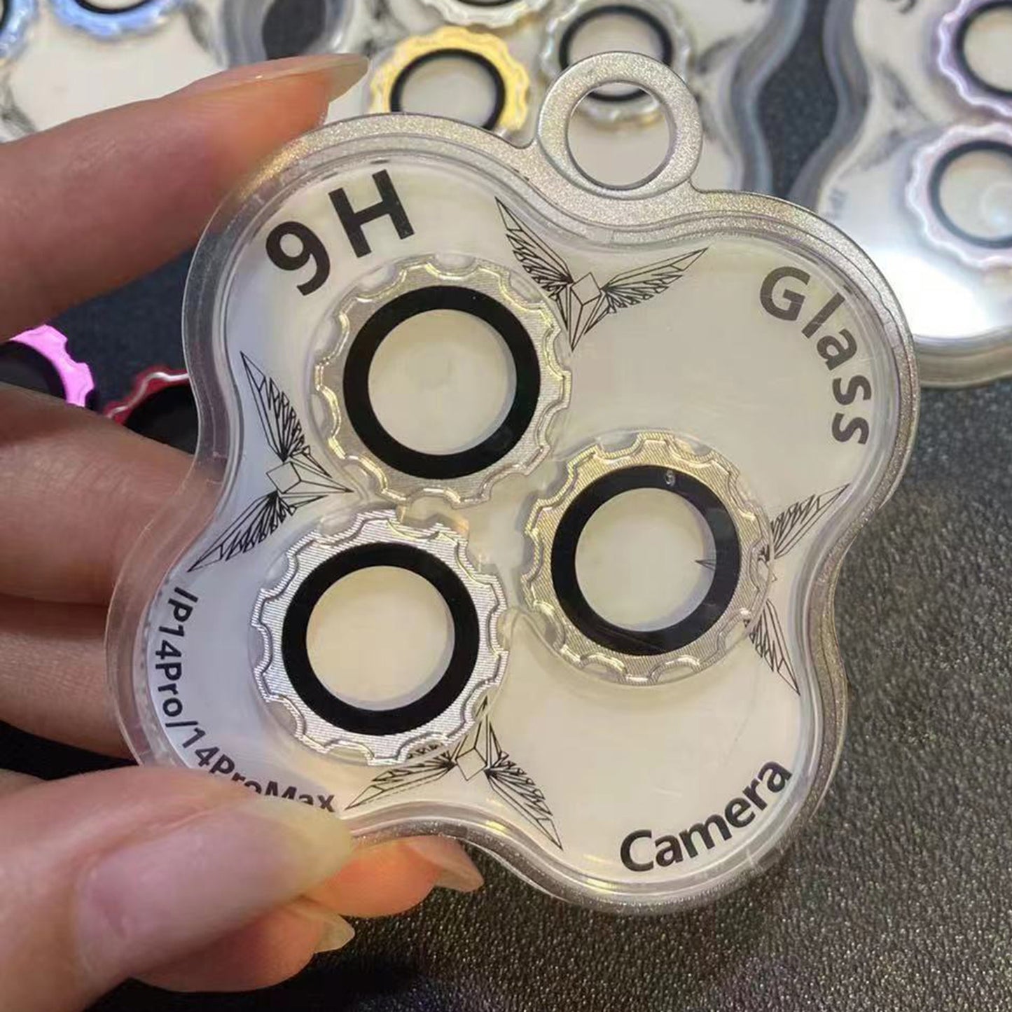 Uniqkart For iPhone 14 Pro / 14 Pro Max Camera Lens Protector Screw Cap Design Tempered Glass Ring Lens Cover Film - Silver