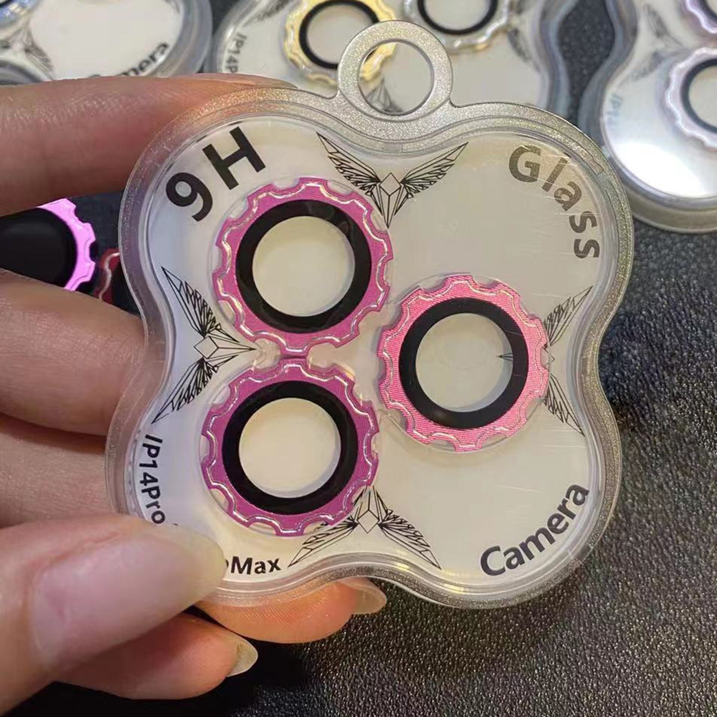 Uniqkart For iPhone 14 Pro / 14 Pro Max Camera Lens Protector Screw Cap Design Tempered Glass Ring Lens Cover Film - Rose