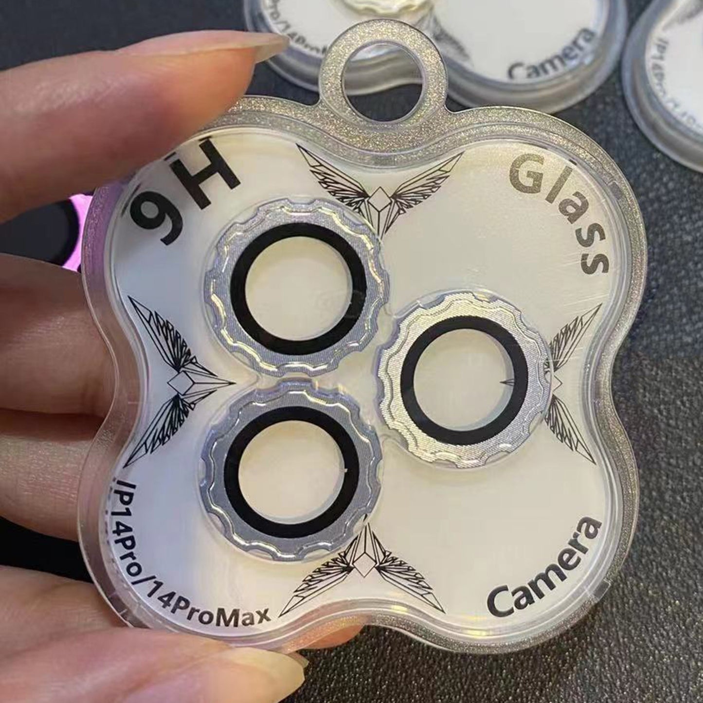 Uniqkart For iPhone 14 Pro / 14 Pro Max Camera Lens Protector Screw Cap Design Tempered Glass Ring Lens Cover Film - Blue