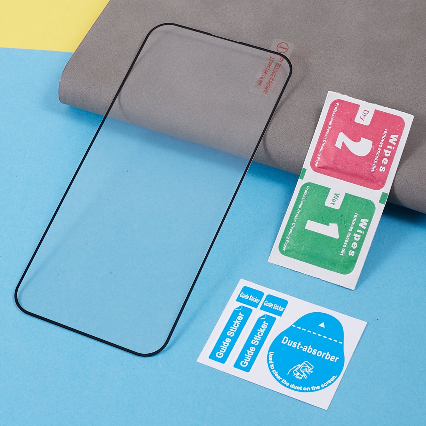 Uniqkart for iPhone 15 Pro Max Silk Printing Full Glue Full Screen Protector High Aluminium-silicon Glass Anti-static Film