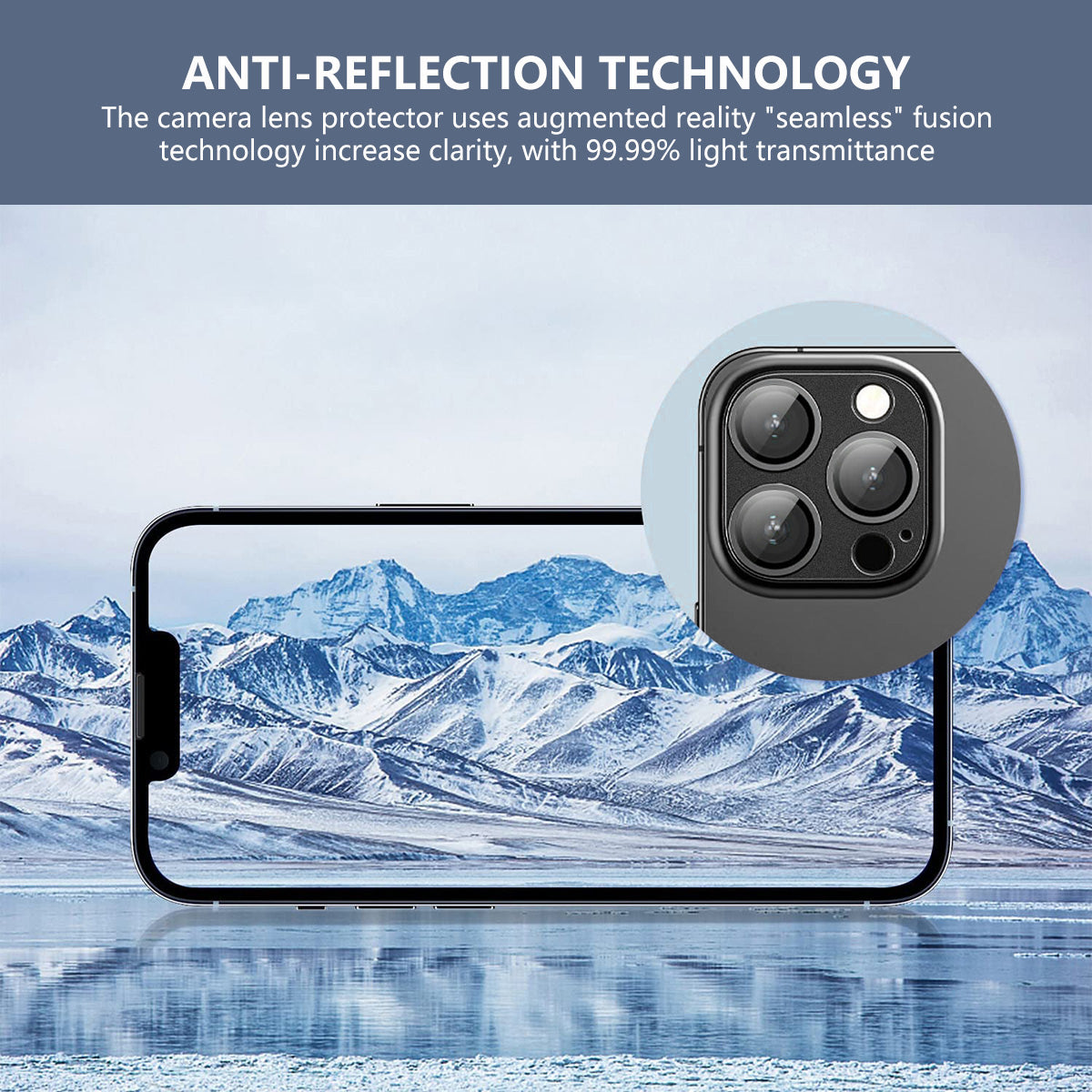 Uniqkart For iPhone 15 Pro / 15 Pro Max AR Ultra Clear Camera Lens Protector Tempered Glass+Aluminum Alloy Lens Film - Blue