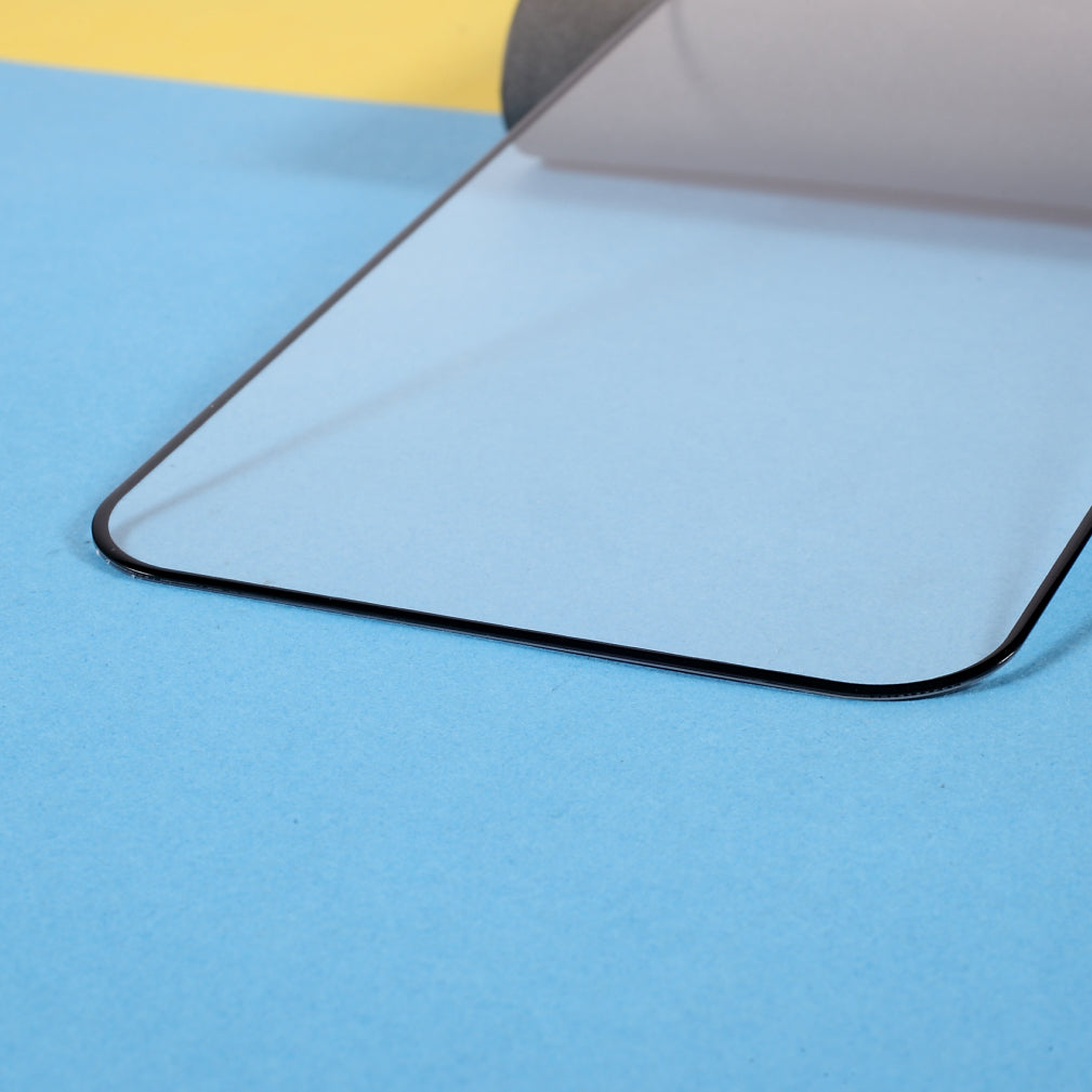 Uniqkart for iPhone 15 Plus Silk Printing Black Edge Full Coverage Tempered Glass Film 9D Full Glue Phone Screen Protector