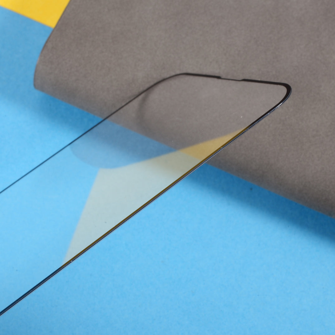 Uniqkart for iPhone 15 Plus Silk Printing Black Edge Full Coverage Tempered Glass Film 9D Full Glue Phone Screen Protector