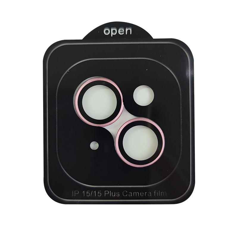 Uniqkart For iPhone 15 / 15 Plus Camera Lens Protector AR HD Tempered Glass Individual Ring Cover Film - Pink