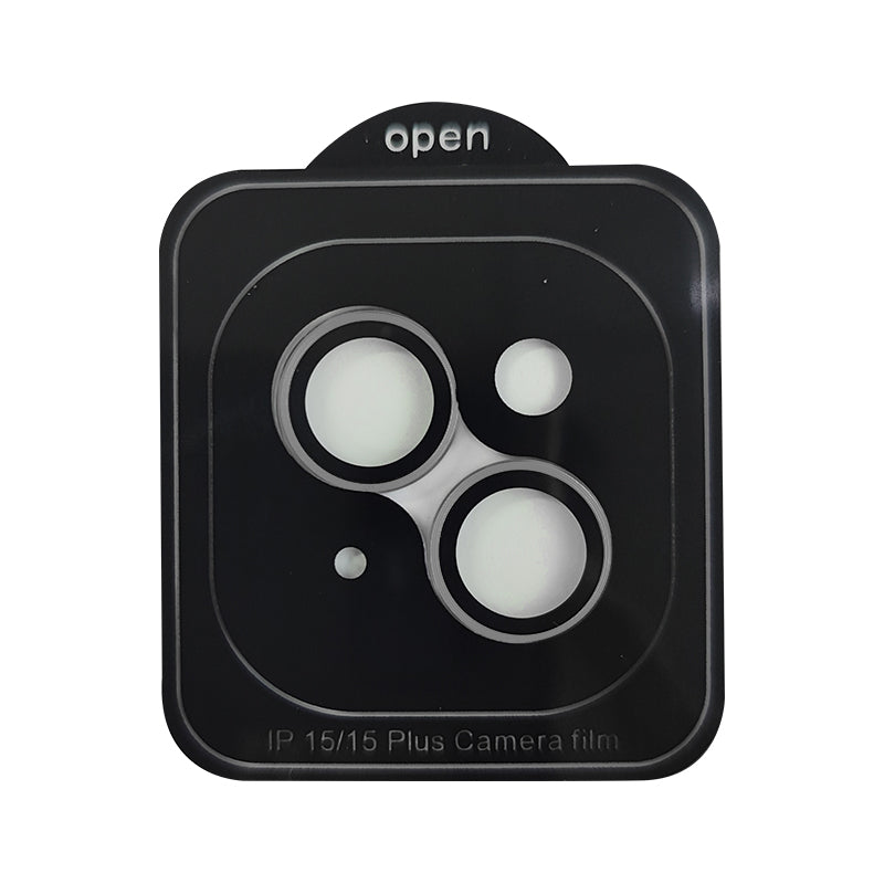 Uniqkart For iPhone 15 / 15 Plus Camera Lens Protector AR HD Tempered Glass Individual Ring Cover Film - Black