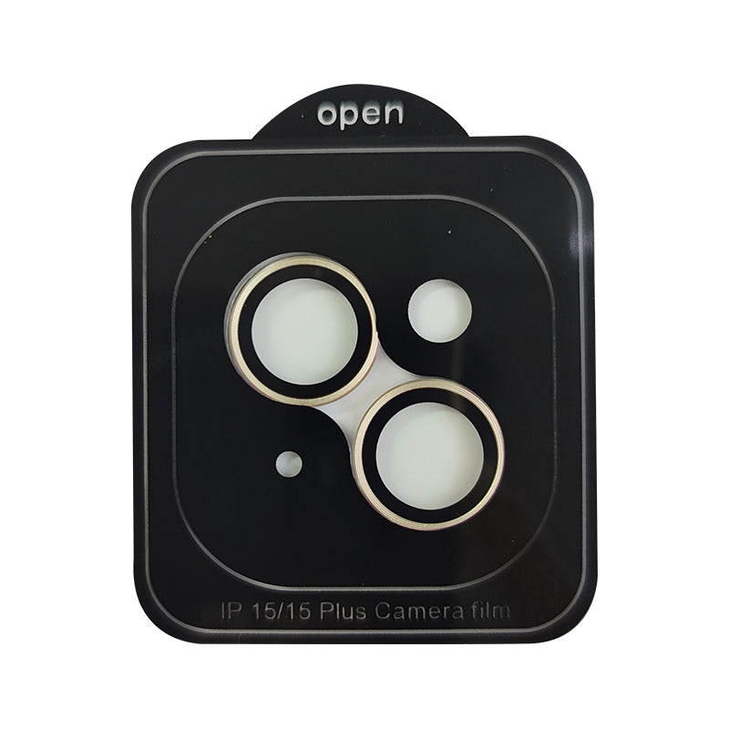 Uniqkart For iPhone 15 / 15 Plus Camera Lens Protector AR HD Tempered Glass Individual Ring Cover Film - Gold
