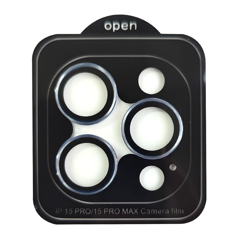 Uniqkart For iPhone 15 Pro / 15 Pro Max AR Camera Lens Protector Individual Ring Tempered Glass Rear Lens Film - Blue