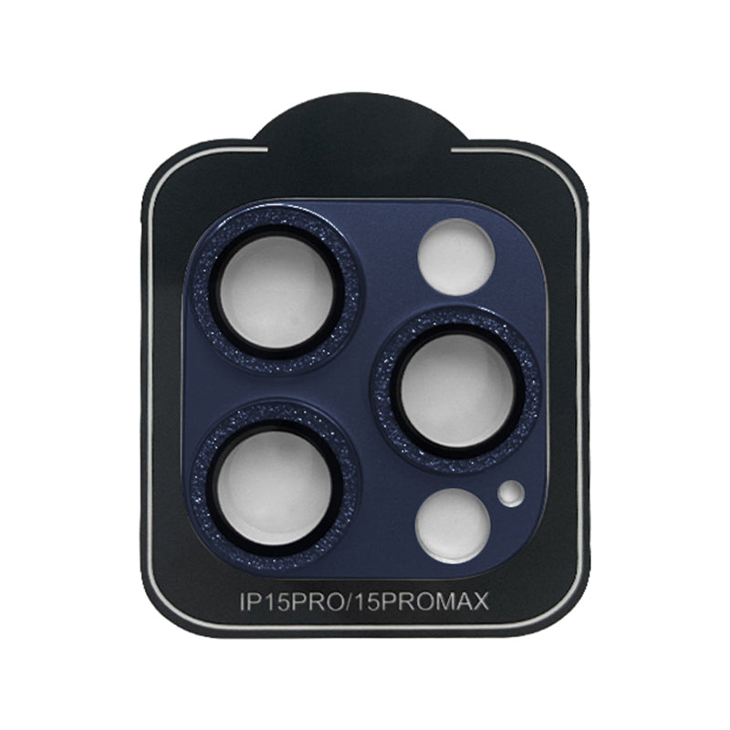Uniqkart For iPhone 15 Pro / 15 Pro Max Camera Lens Protector Tempered Glass Glitter Camera Lens Film - Blue
