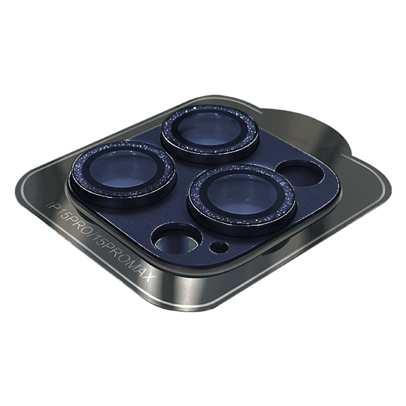 Uniqkart For iPhone 15 Pro / 15 Pro Max Camera Lens Protector Tempered Glass Glitter Camera Lens Film - Blue