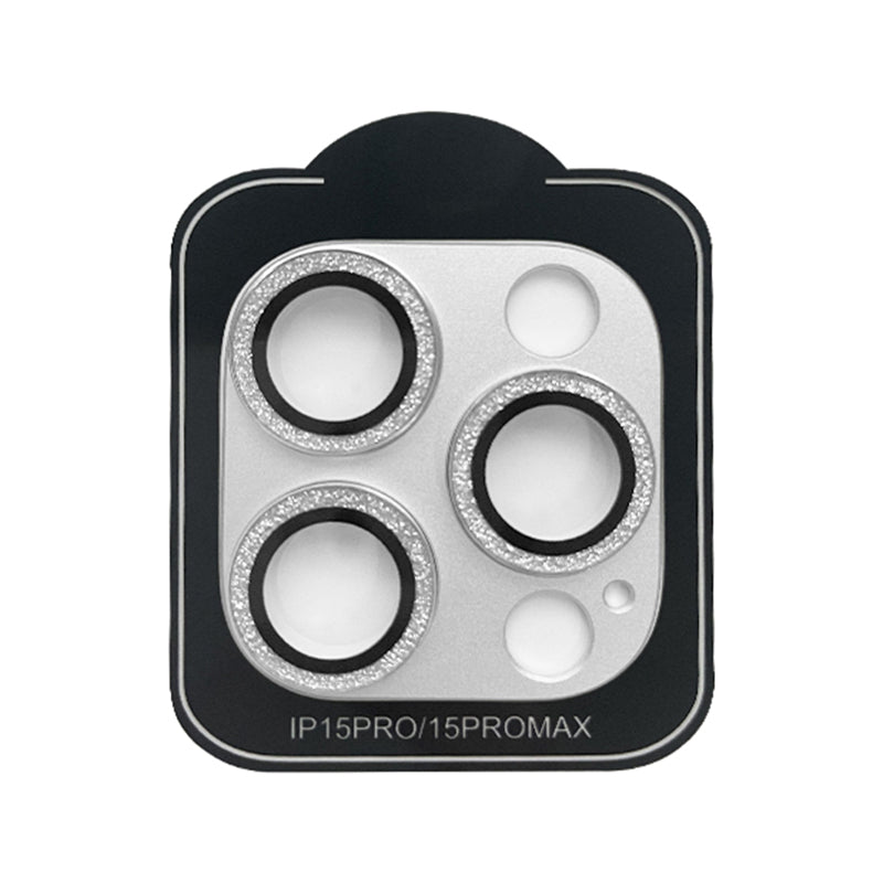 Uniqkart For iPhone 15 Pro / 15 Pro Max Camera Lens Protector Tempered Glass Glitter Camera Lens Film - Silver