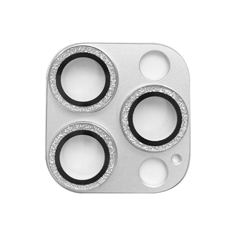 Uniqkart For iPhone 15 Pro / 15 Pro Max Camera Lens Protector Tempered Glass Glitter Camera Lens Film - Silver