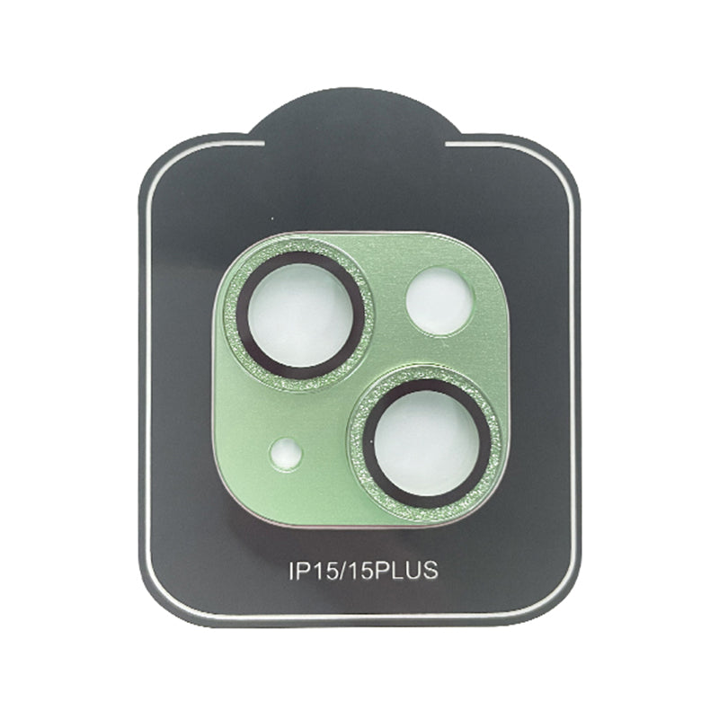 Uniqkart For iPhone 15 / 15 Plus Tempered Glass Camera Lens Protector Glitter Anti-scratch Rear Lens Film - Green