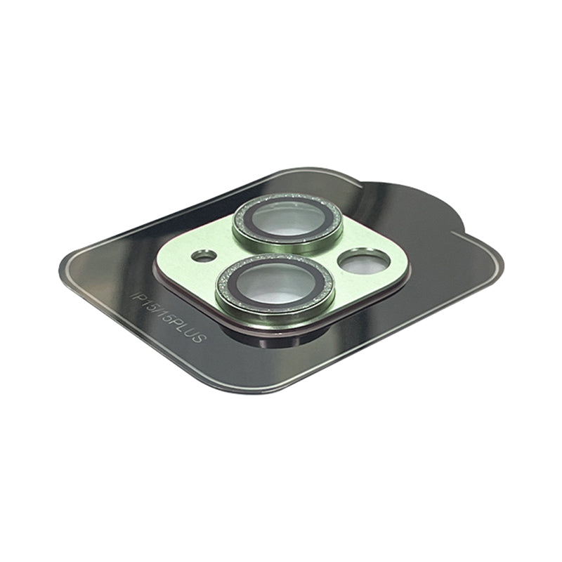 Uniqkart For iPhone 15 / 15 Plus Tempered Glass Camera Lens Protector Glitter Anti-scratch Rear Lens Film - Green