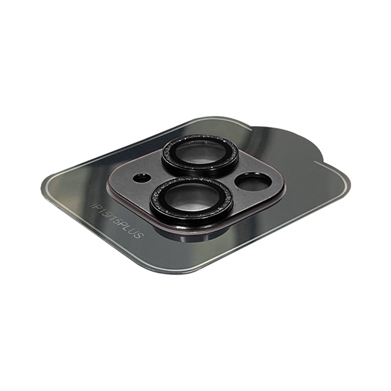 Uniqkart For iPhone 15 / 15 Plus Tempered Glass Camera Lens Protector Glitter Anti-scratch Rear Lens Film - Black