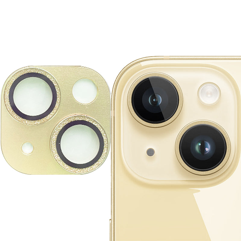 Uniqkart For iPhone 15 / 15 Plus Tempered Glass Camera Lens Protector Glitter Anti-scratch Rear Lens Film - Champagne Gold